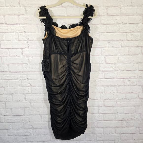 M Forever 21+ Black Sheer Mesh Ruffled Ruched Cocktail Dress Womens Plus Size 3X - Picture 6 of 12
